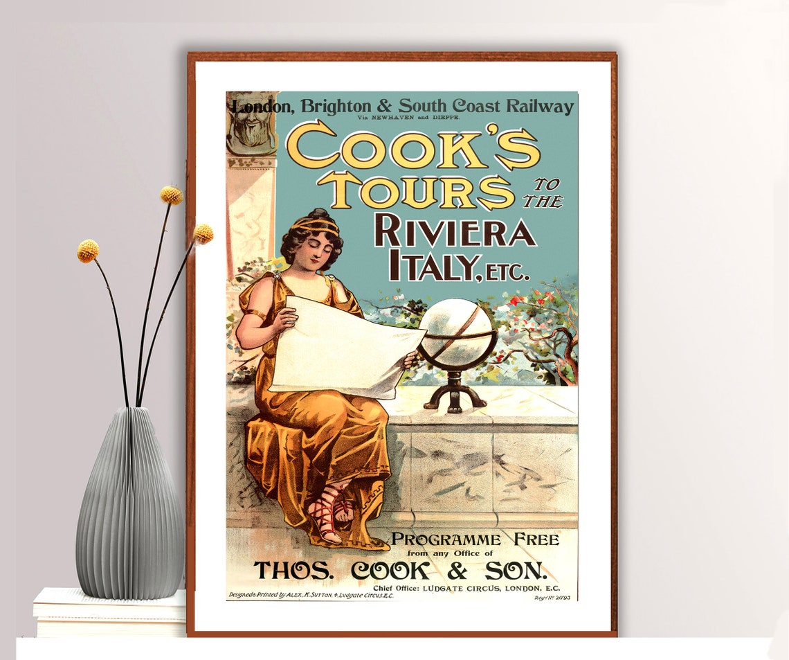 Cooks Tours to the Riviera Italy Thomas Cook Son Vintage Poster