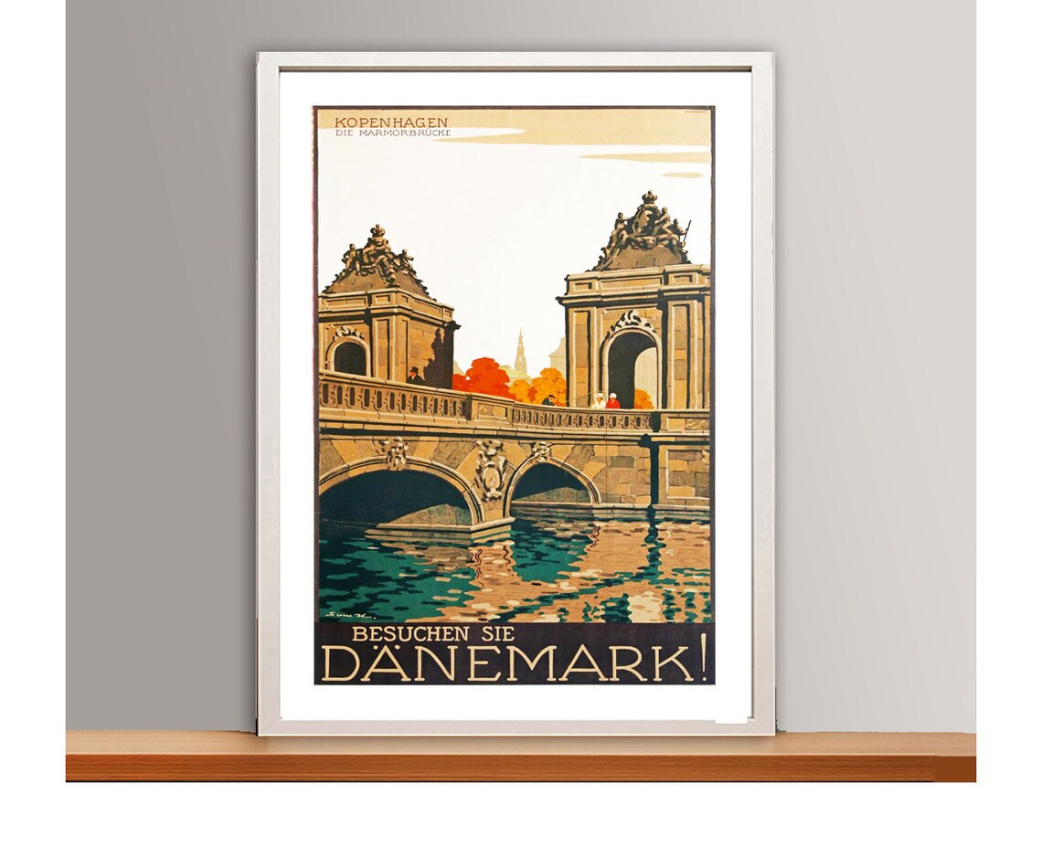 Classic Copenhagen Marble Bridge Vintage Denmark Travel Poster - Image 3