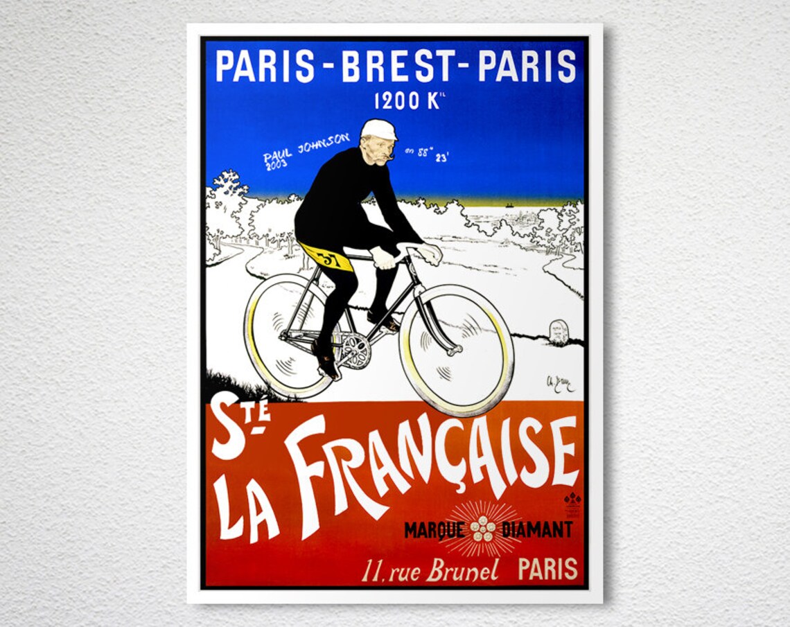 Paris Brest Paris 1200 K La Francaise Vintage Bicycle Race Poster - Image 2