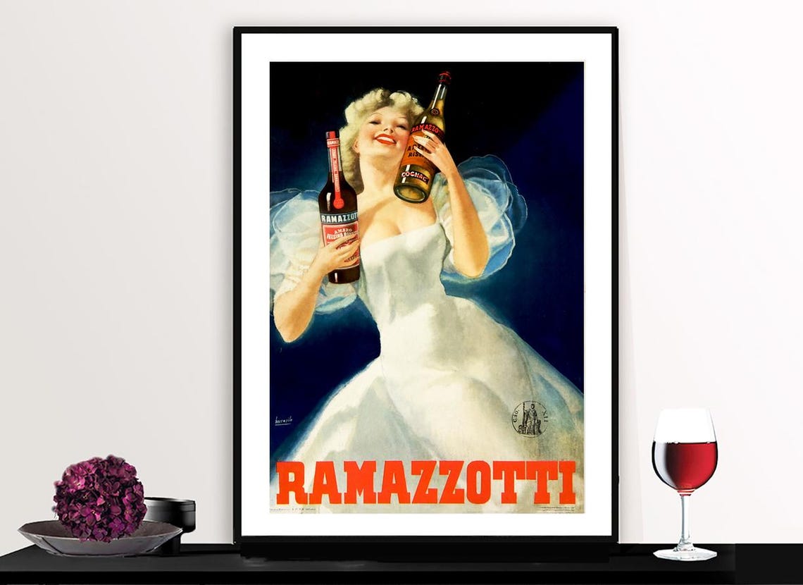 Ramazzotti Italian Liquore Vintage Pin Up Woman Bottle Art Poster
