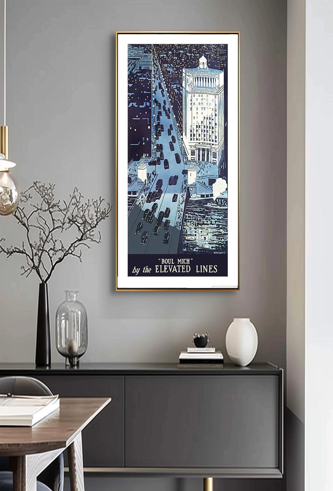 Boul Mich Chicago Michigan Avenue Night Elevated Lines Poster