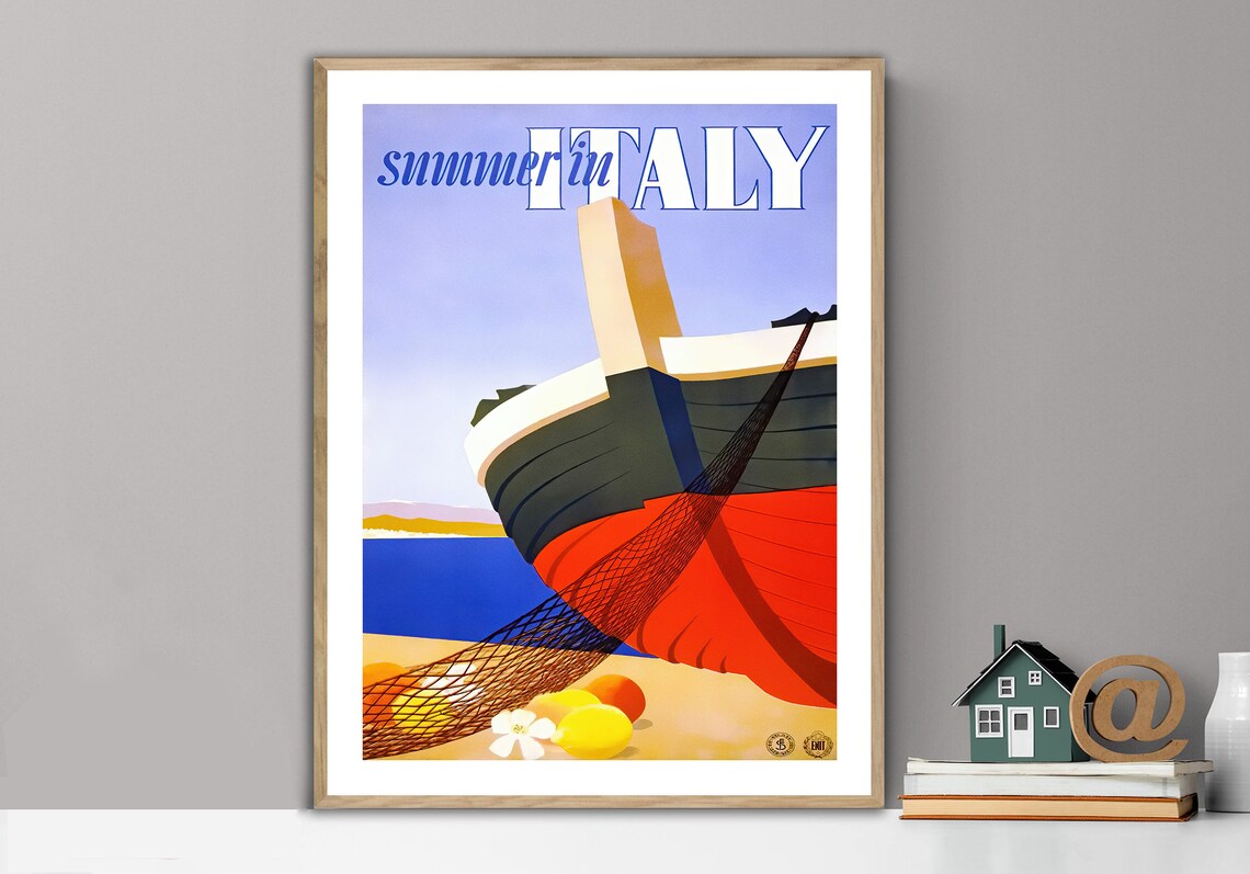 Summer In Italy Vintage Fishing Boat Lemon Coastal Art Poster - Image 2