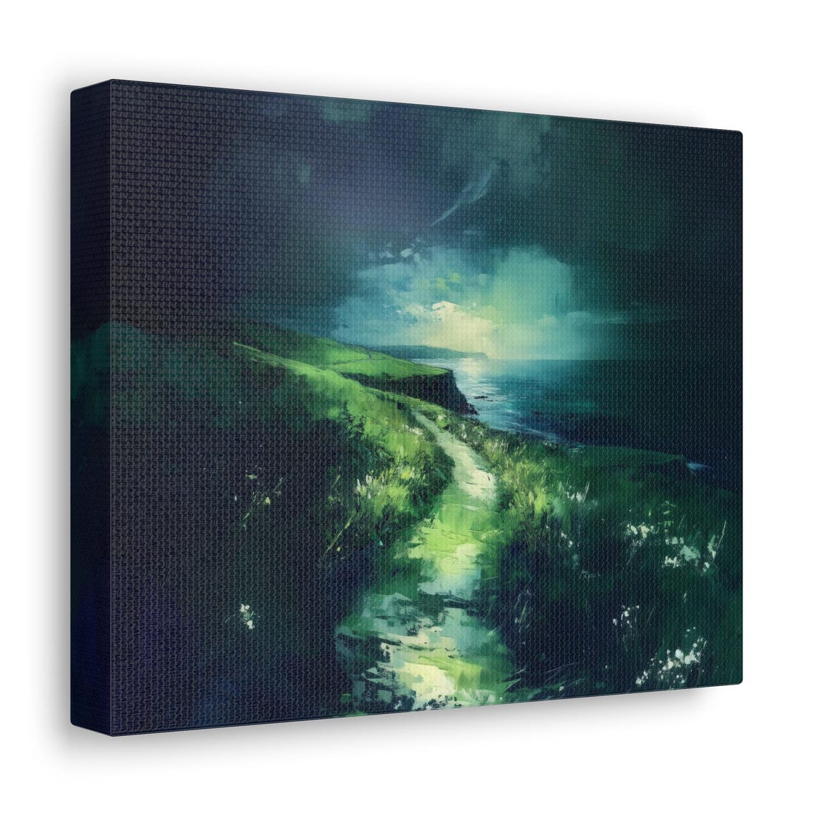 Moody Green Cliffs Over the Sea With Misty Evening Light Poster - Image 2