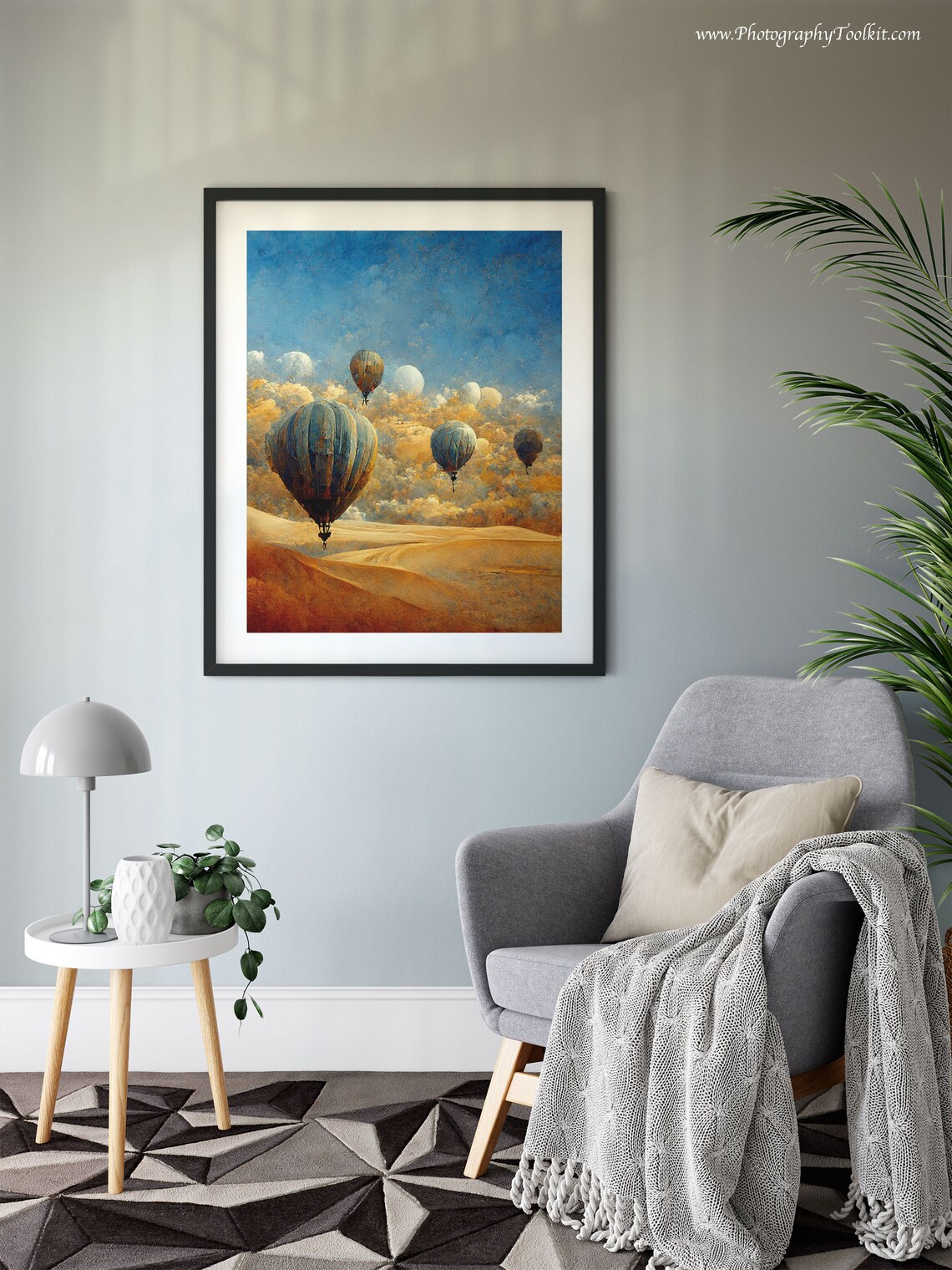 Hot Air Balloons Over Desert Dunes Vintage Sky Journey Poster - Image 6