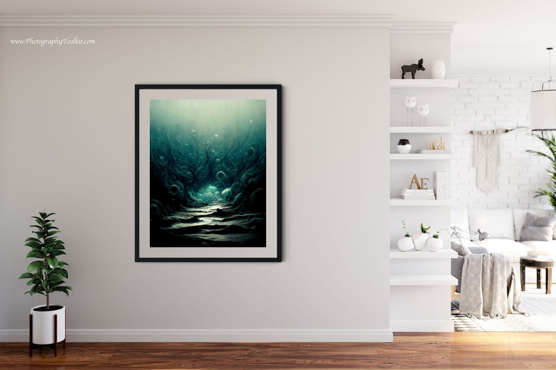 Deep Ocean Underwater Light Rays Dark Moody Seascape Scenic Poster - Image 4