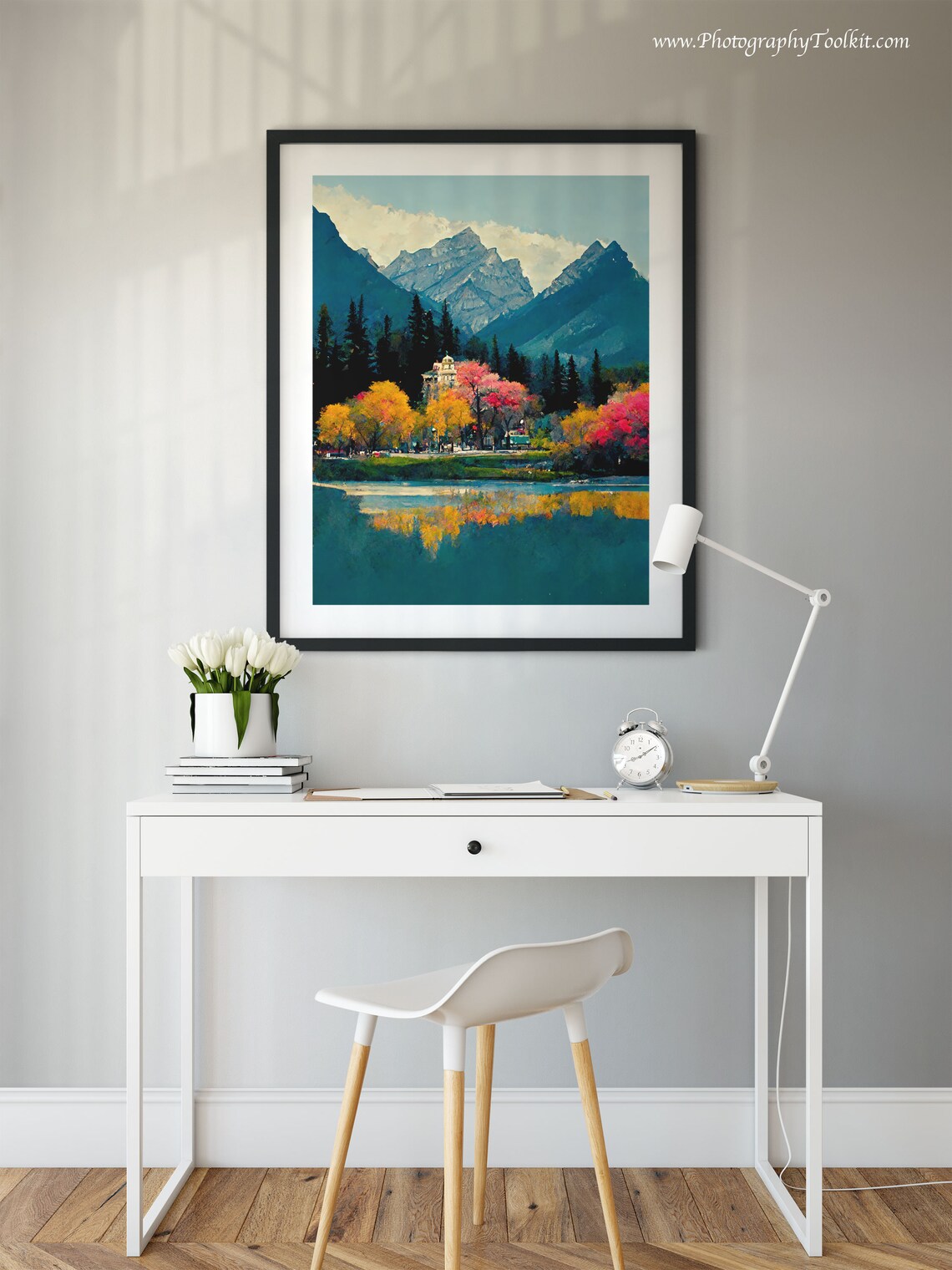 Banff Autumn Village Lake Art Colorful Fall Trees Mountain View Print - Image 2