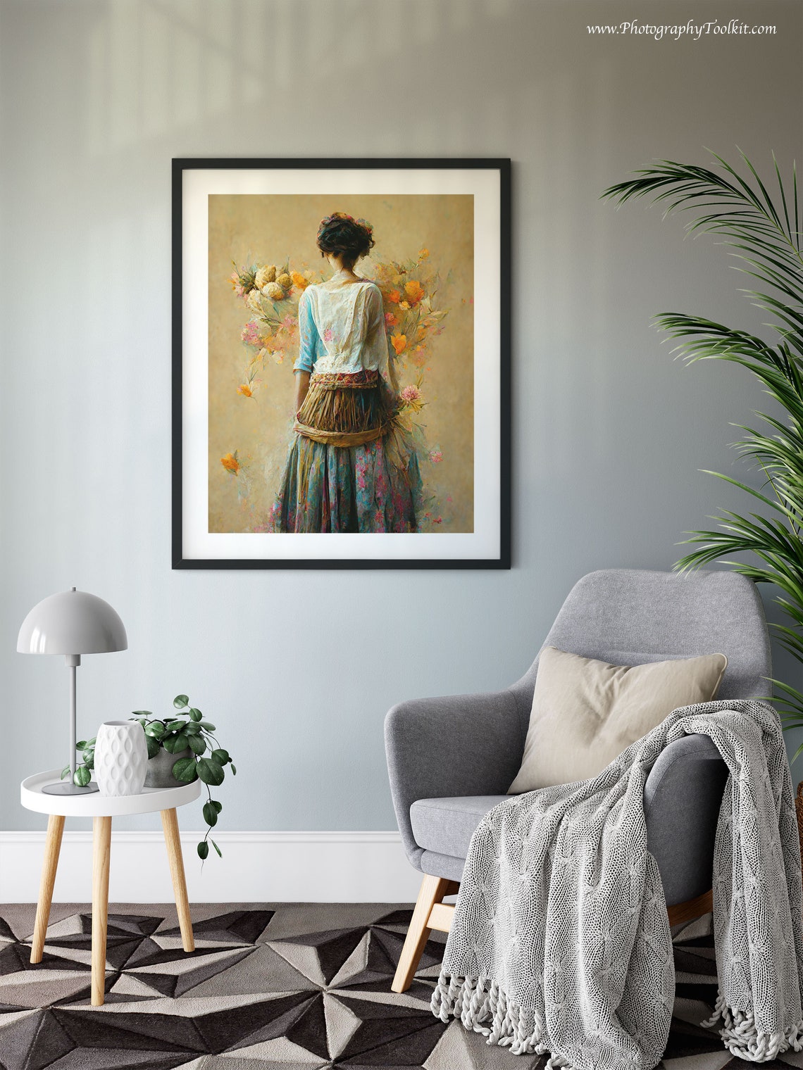 Peasant Woman Wheat Sheaf Blue Blouse Watercolor Portrait Poster - Image 6