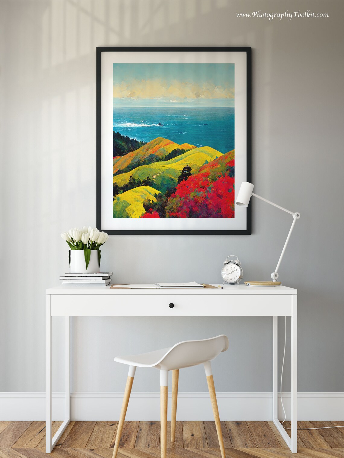 Big Sur Rolling Hills Wildflowers Blue Pacific Ocean Vibrant Landscape Print - Image 2