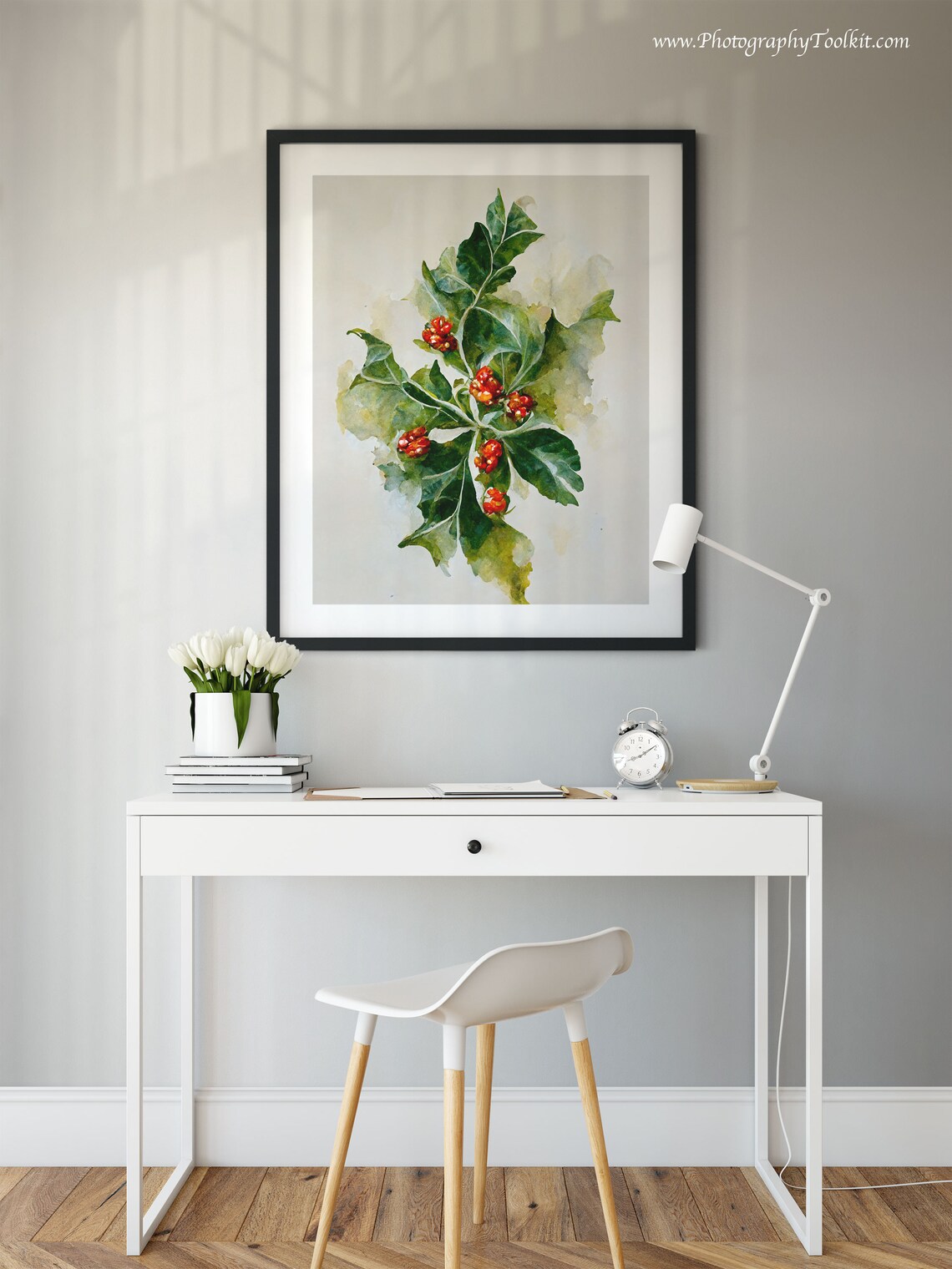 Winter Berry Holly Branch Christmas Art Print - Image 2