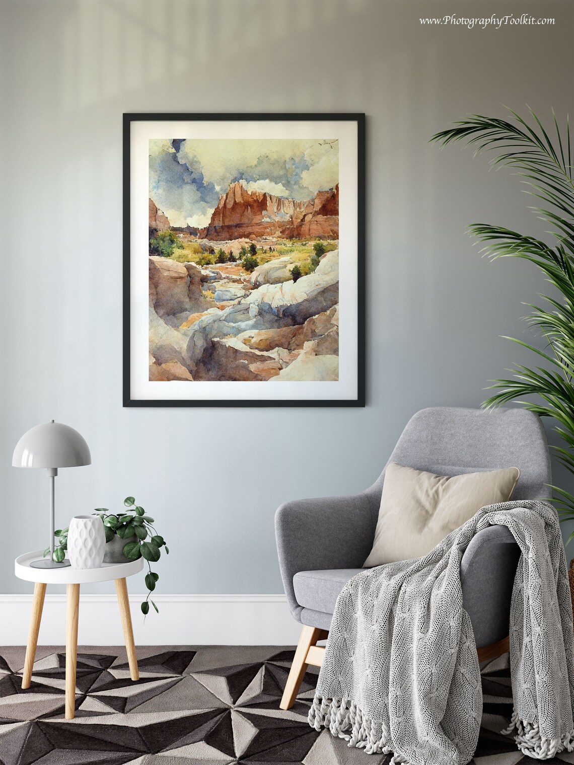 Capitol Reef Watercolor Rocky Stream Red Cliffs Cloudy Sky Desert Print - Image 6