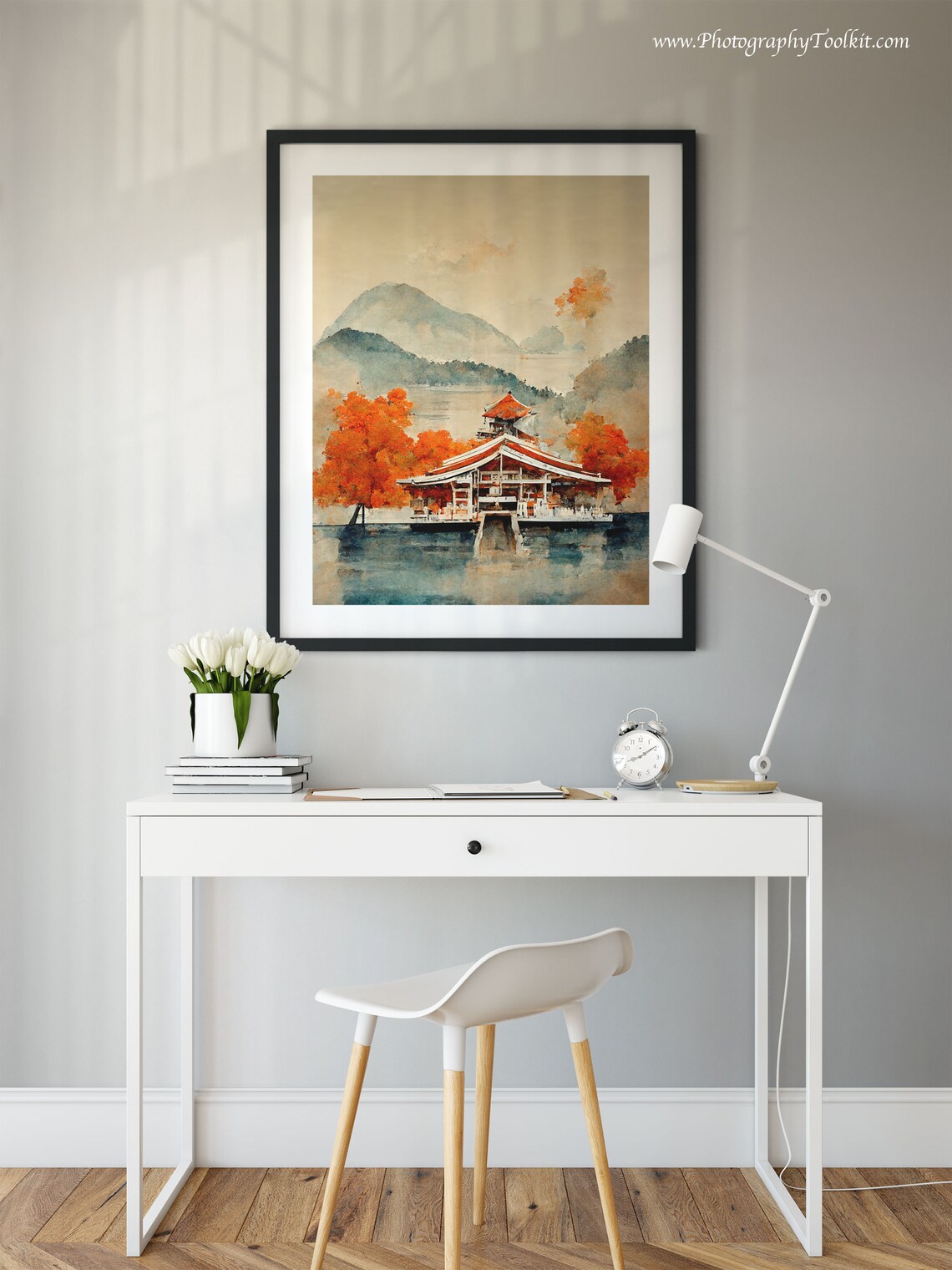 Itsukushima Shrine Japan Torii Temple Autumn Lake Watercolor Poster - Image 2