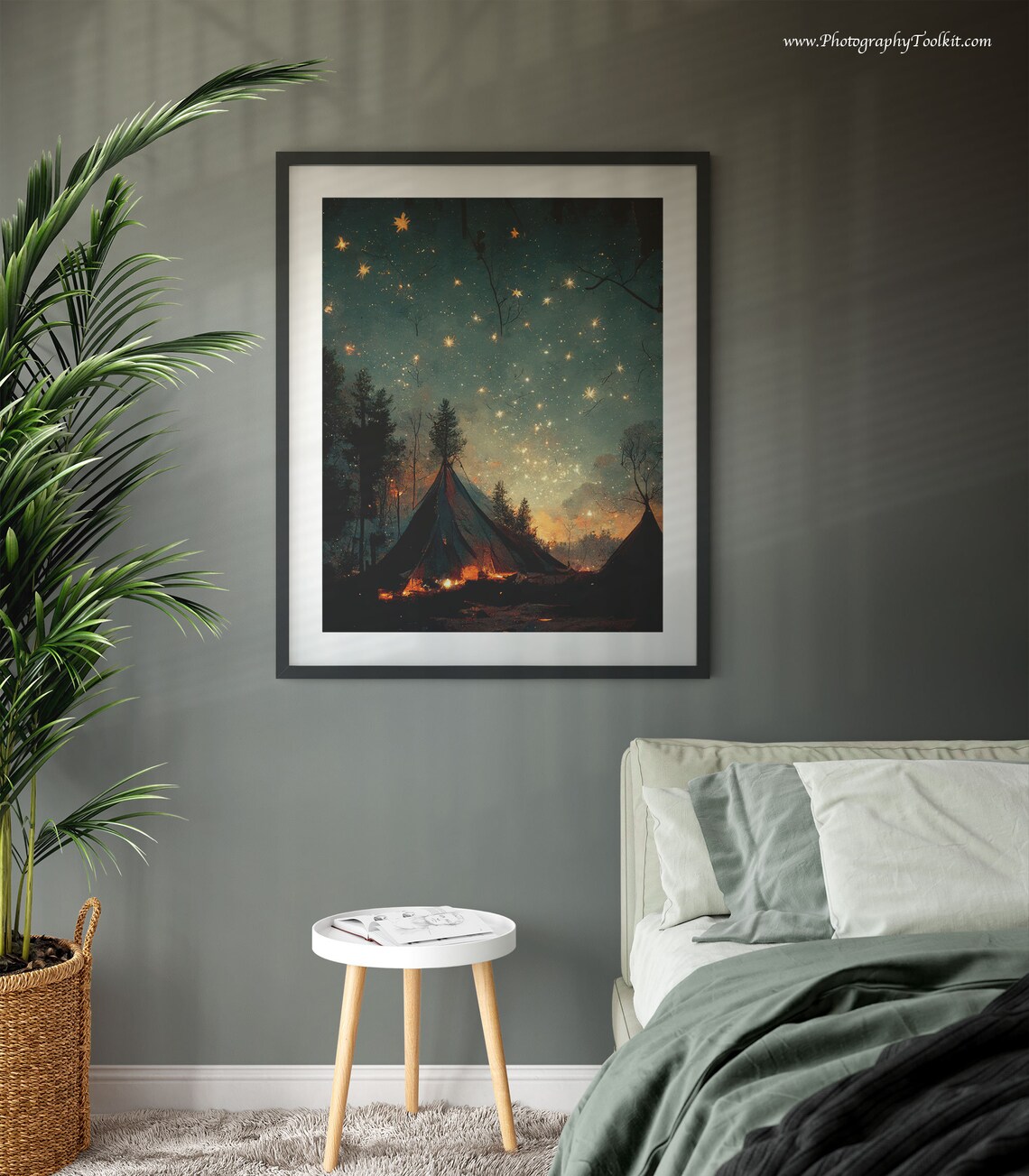 Camping At Night Campfire Art Print, Cabin Decor - Image 3