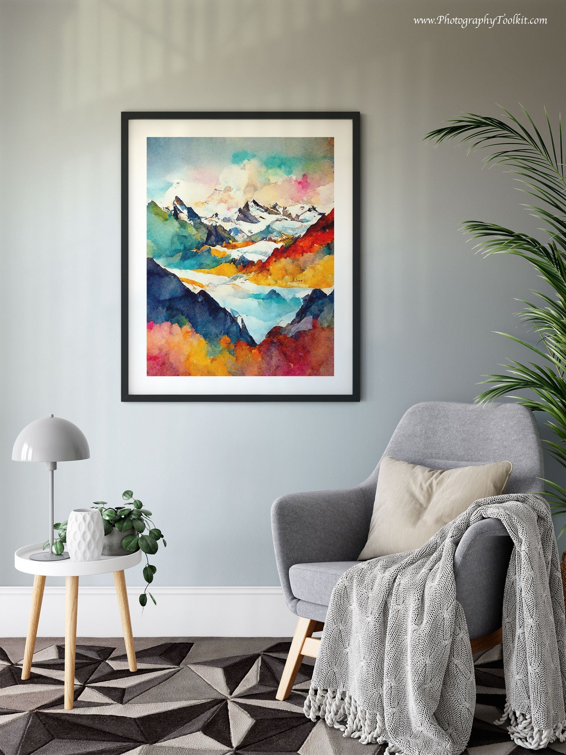 Snowy Mountain Peaks Autumn Colors Vibrant Watercolor Nature Poster - Image 6