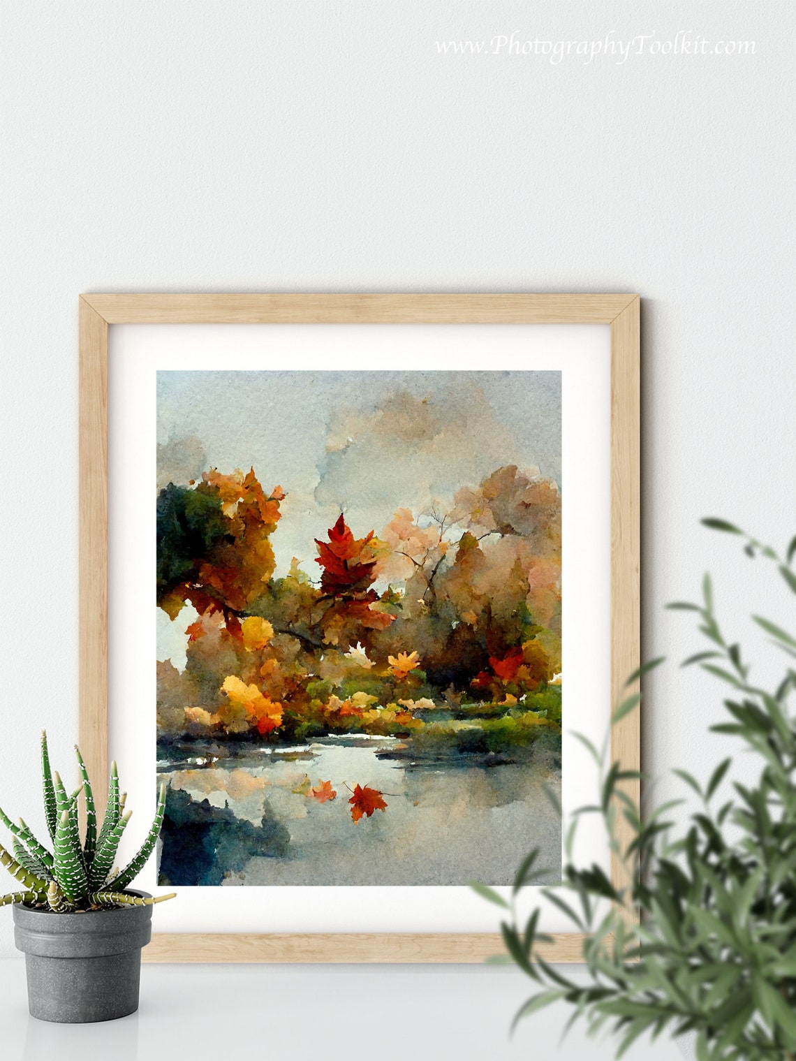 Autumn Maple Tree Watercolor Print Fall Leaves Lake Reflection Art - Image 5