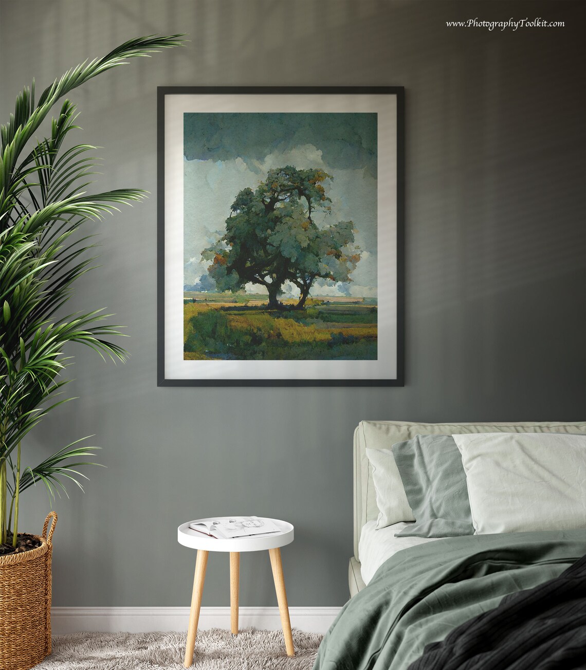 Solitary Tree in a Golden Field Under Storm Clouds Oil Style Poster - Image 3