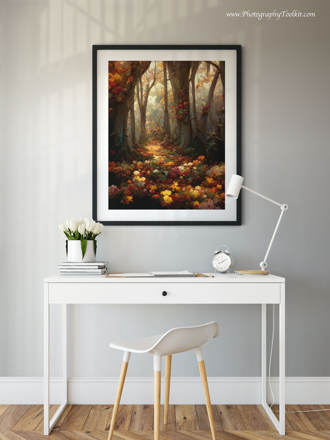 Autumn Forest Path Golden Light Flower Meadow Woodland Landscape Print - Image 2
