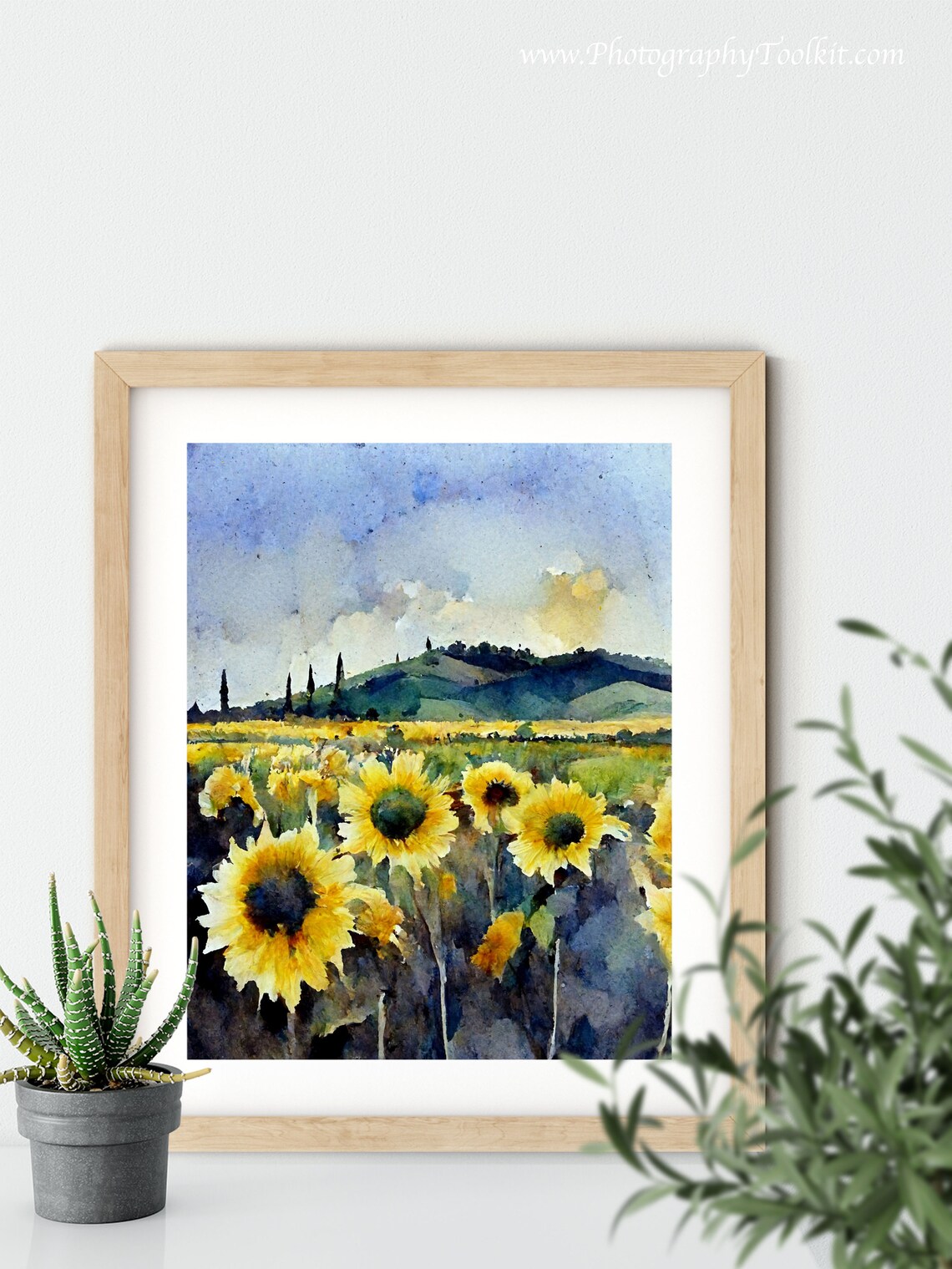 Sunflower Field Watercolor Hills Cypress Summer Floral Poster - Image 5