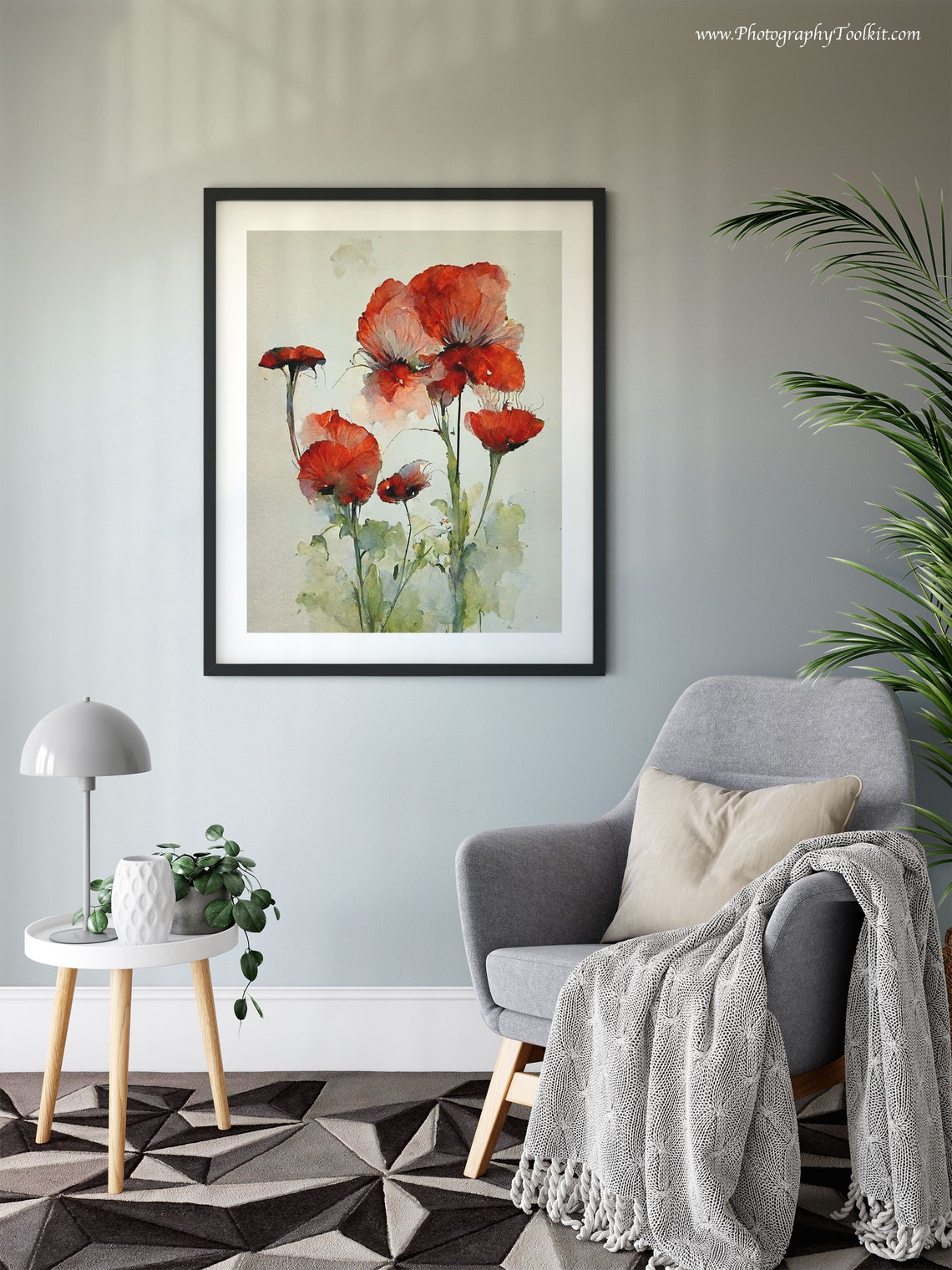 Red Poppies Pink Wash Watercolor Delicate Floral Botanical Art Poster - Image 6