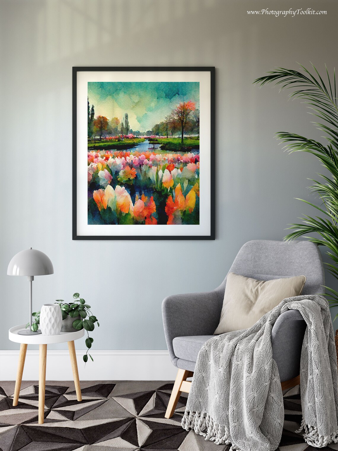 Tulip Field Canal Netherlands Spring Watercolor Scenic Poster - Image 6