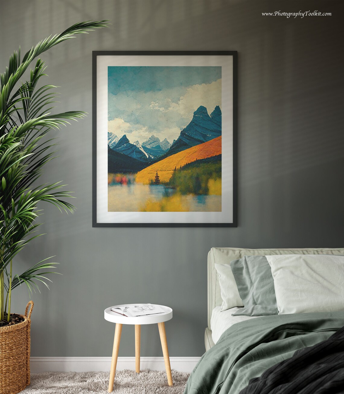 Banff Autumn Alpine Peaks Watercolor Print Golden Hills Lake View Art - Image 3