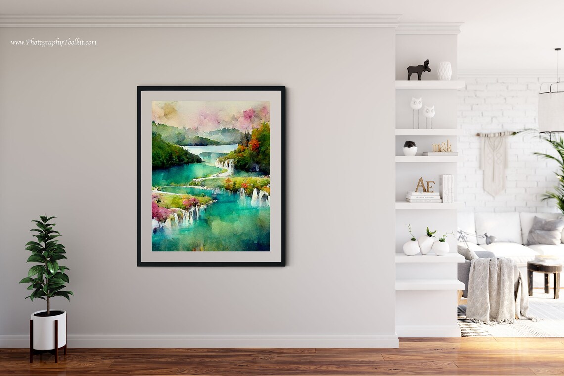 Plitvice Lakes National Park Neutral Landscape Art Print - Image 4