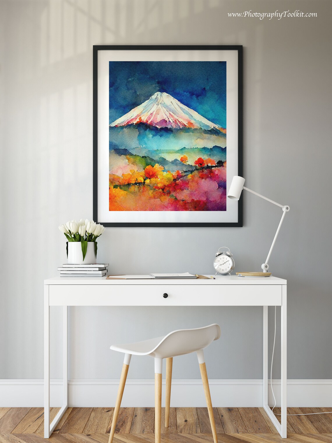Mount Fuji Snowy Peak Autumn Colors Watercolor Japan Landscape Poster - Image 2