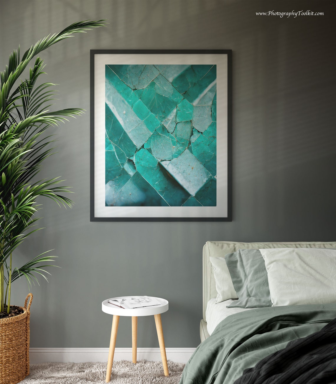 Teal Cracked Glass Abstract Geometric Texture Modern Art Poster - Image 3