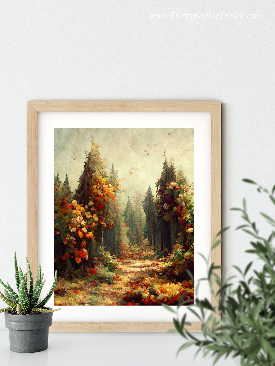 Autumn Pine Forest Path Colorful Foliage Warm Impressionist Landscape Print - Image 5