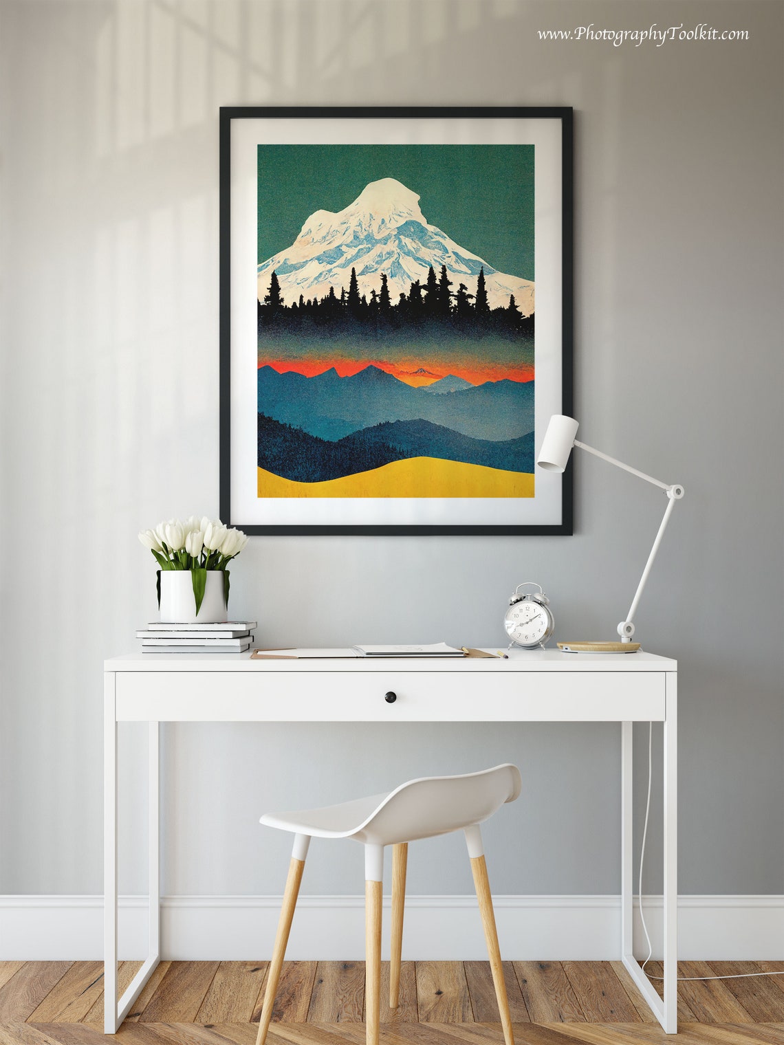 Mount Rainier Washington Retro Sunset Pines National Park Poster - Image 2