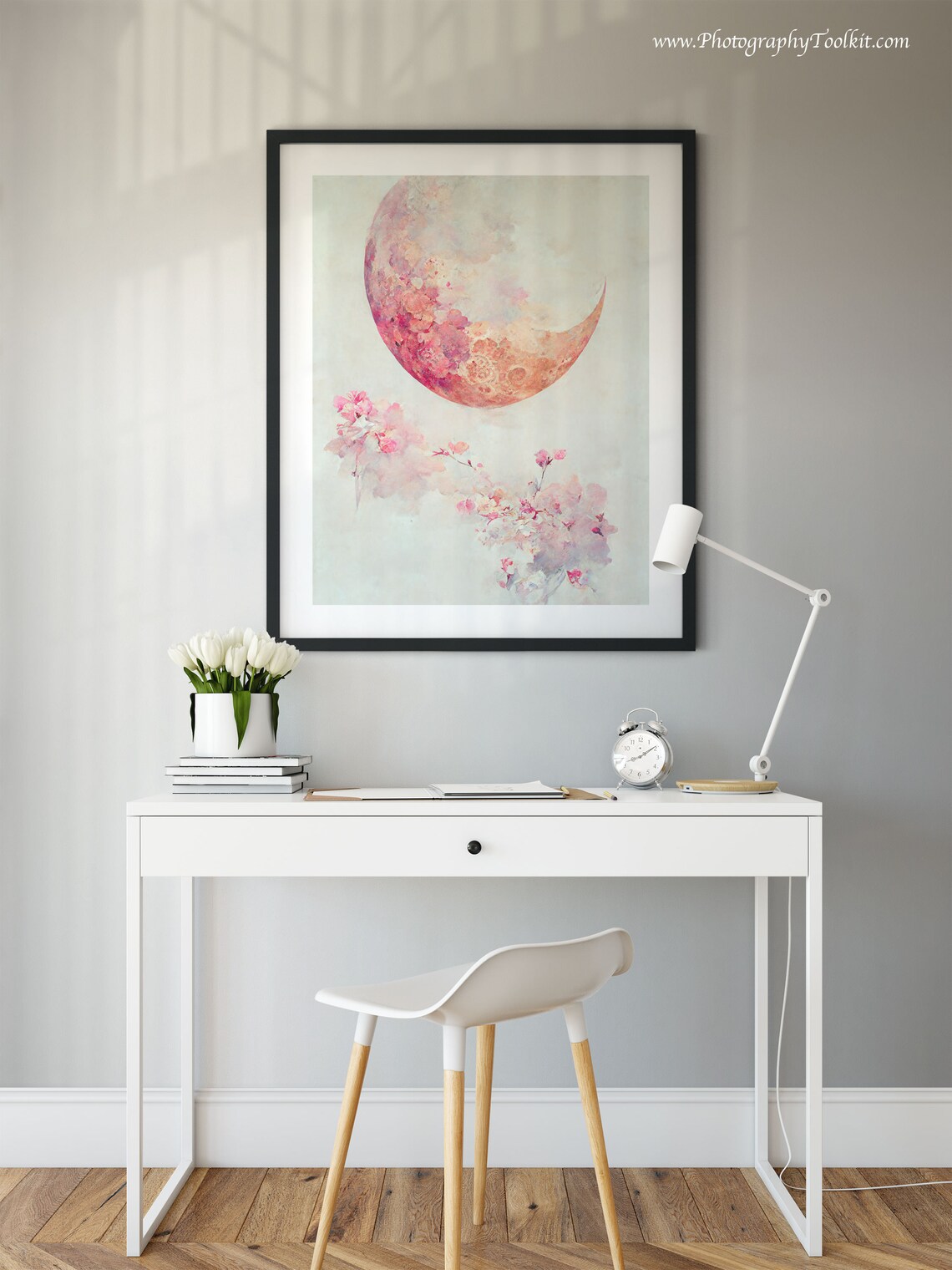 Pink Moon Art Print, Boho Moon Phase Flowers - Image 2