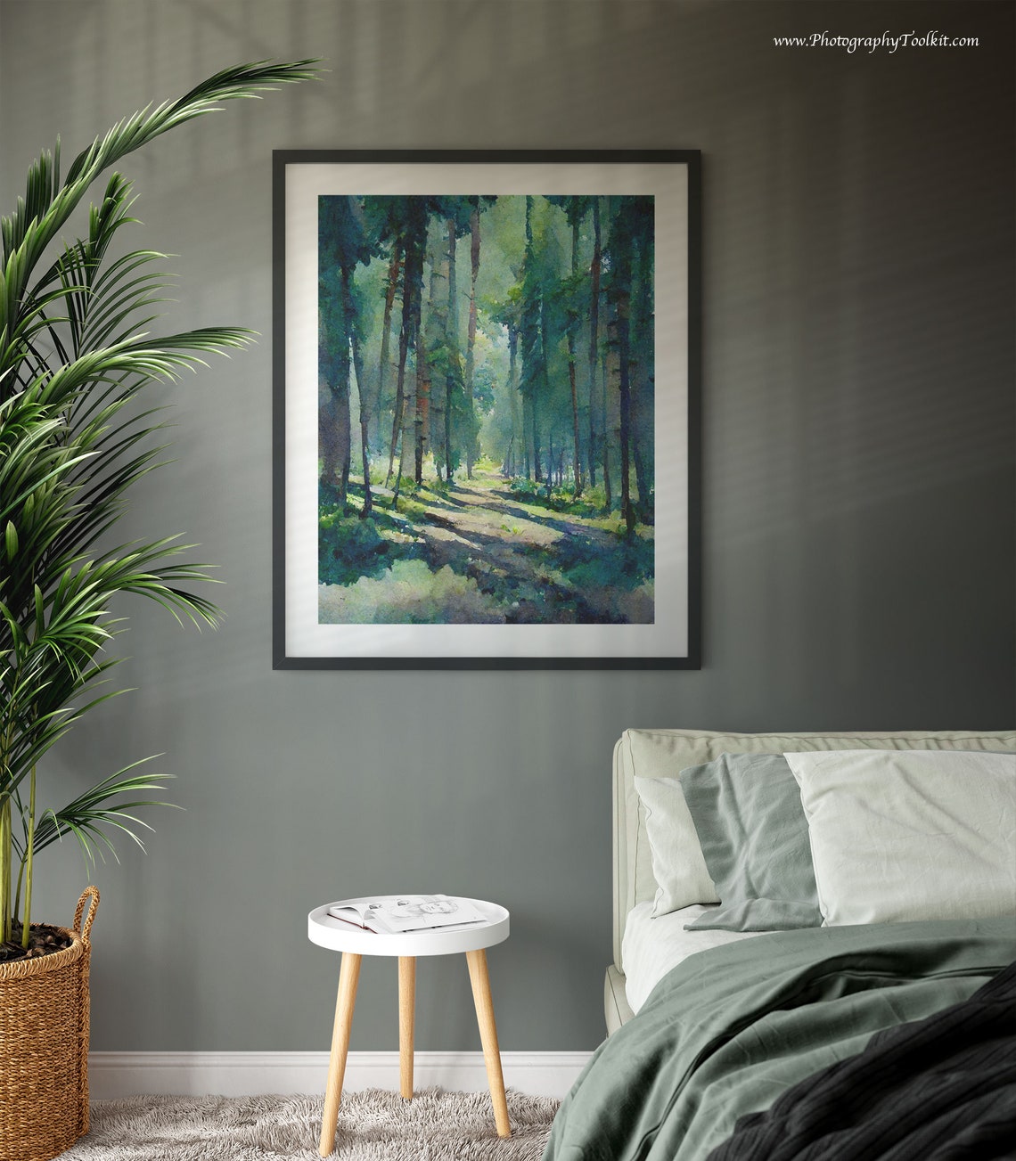 Sunlit Pine Forest Path Peaceful Serene Calm Watercolor Poster - Image 3