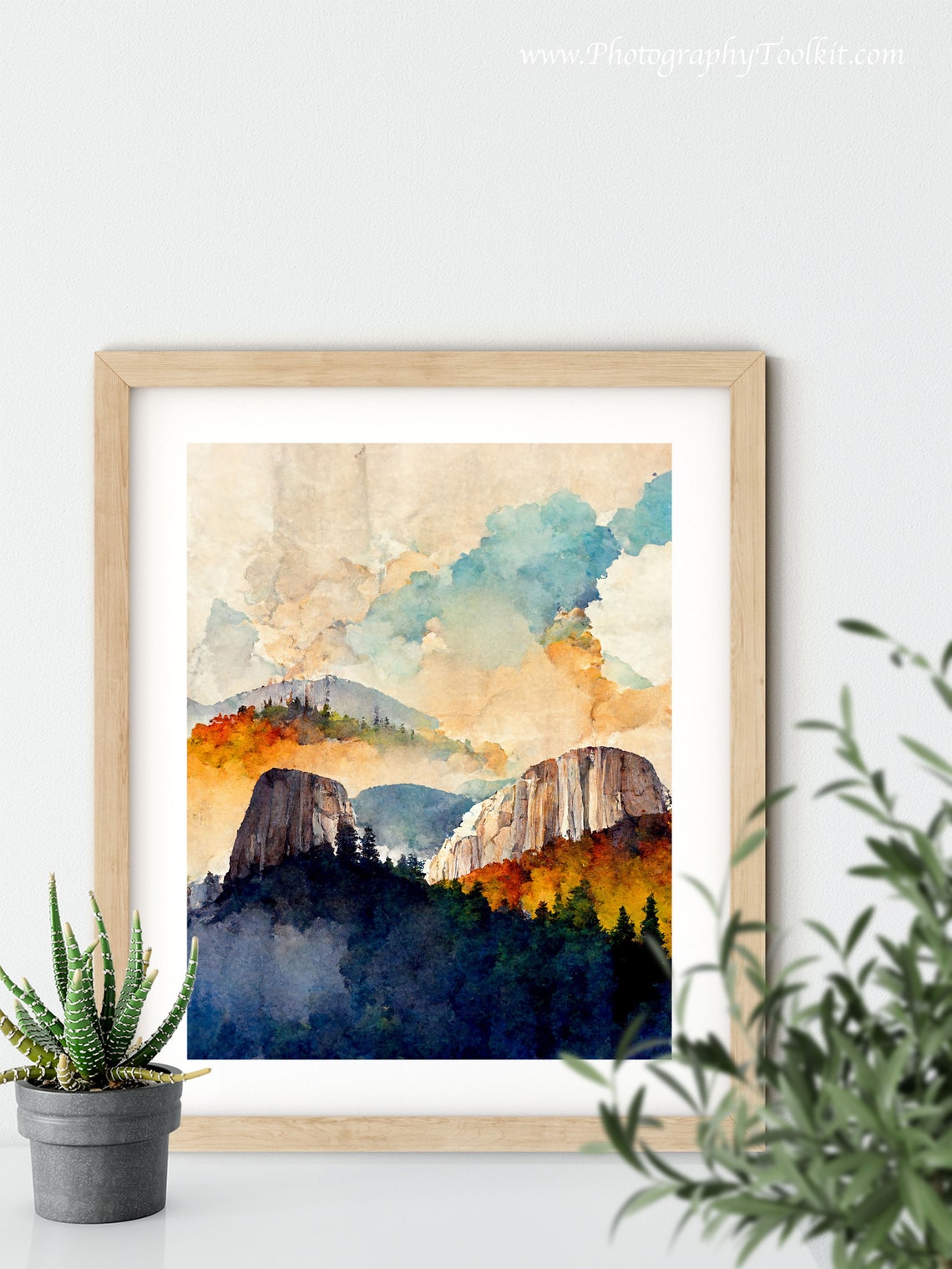 Yosemite Granite Domes Watercolor Print Misty Autumn Peaks Forest Art - Image 5