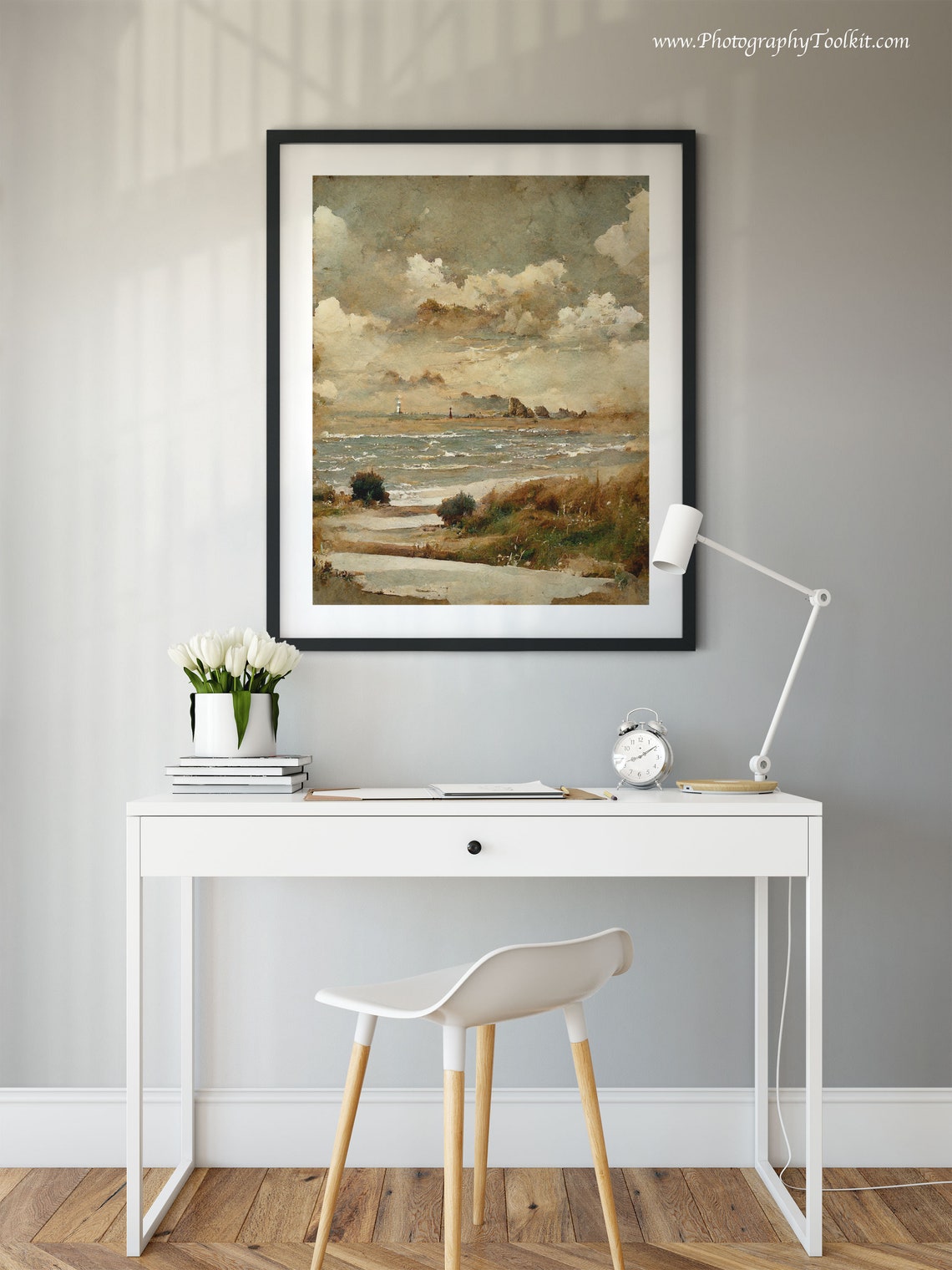 Vintage Coastline with Lighthouse and Rolling Waves Art Poster - Image 2