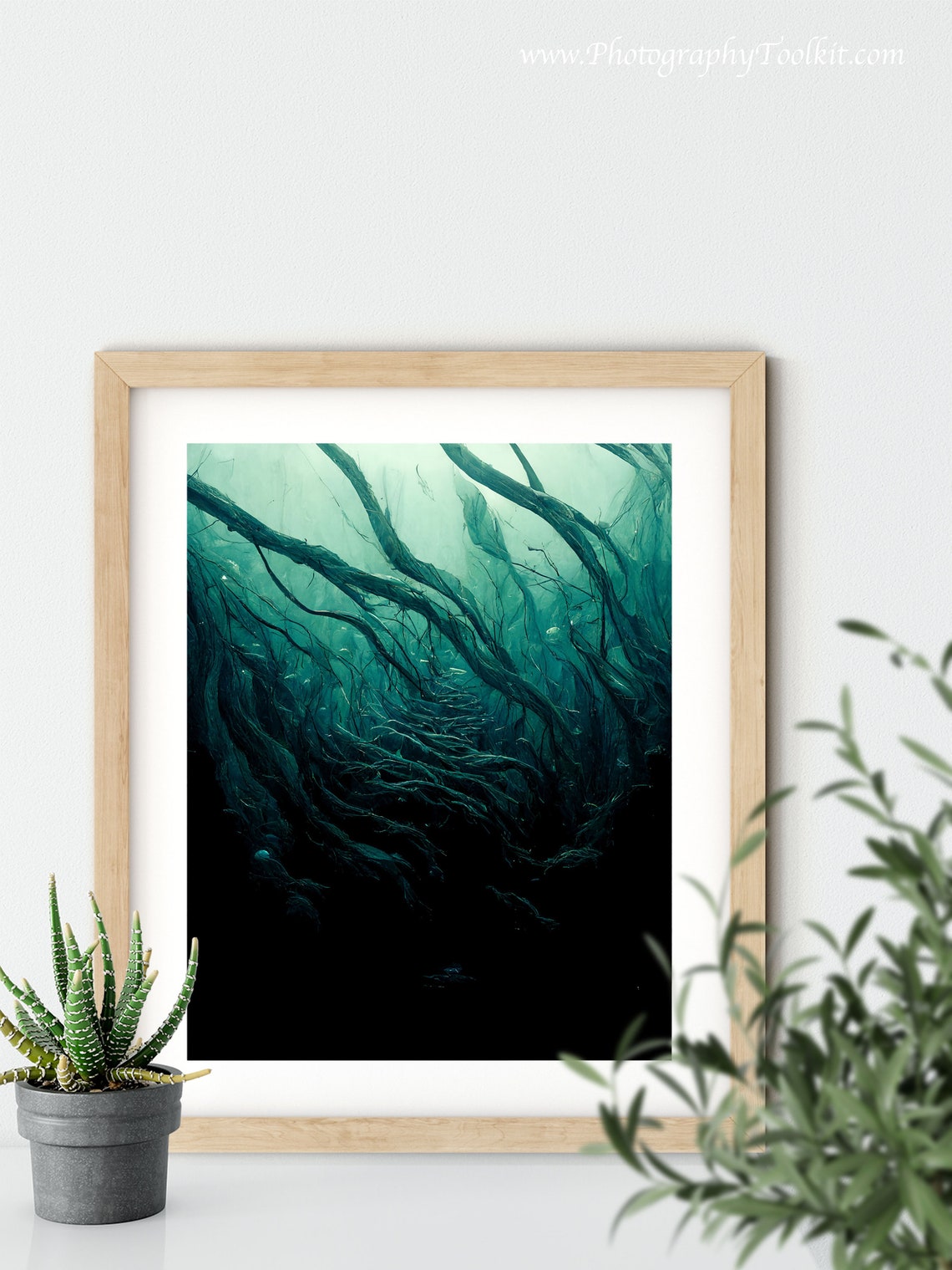 Dark Underwater Kelp Forest Moody Teal Abstract Ocean Art Poster - Image 5