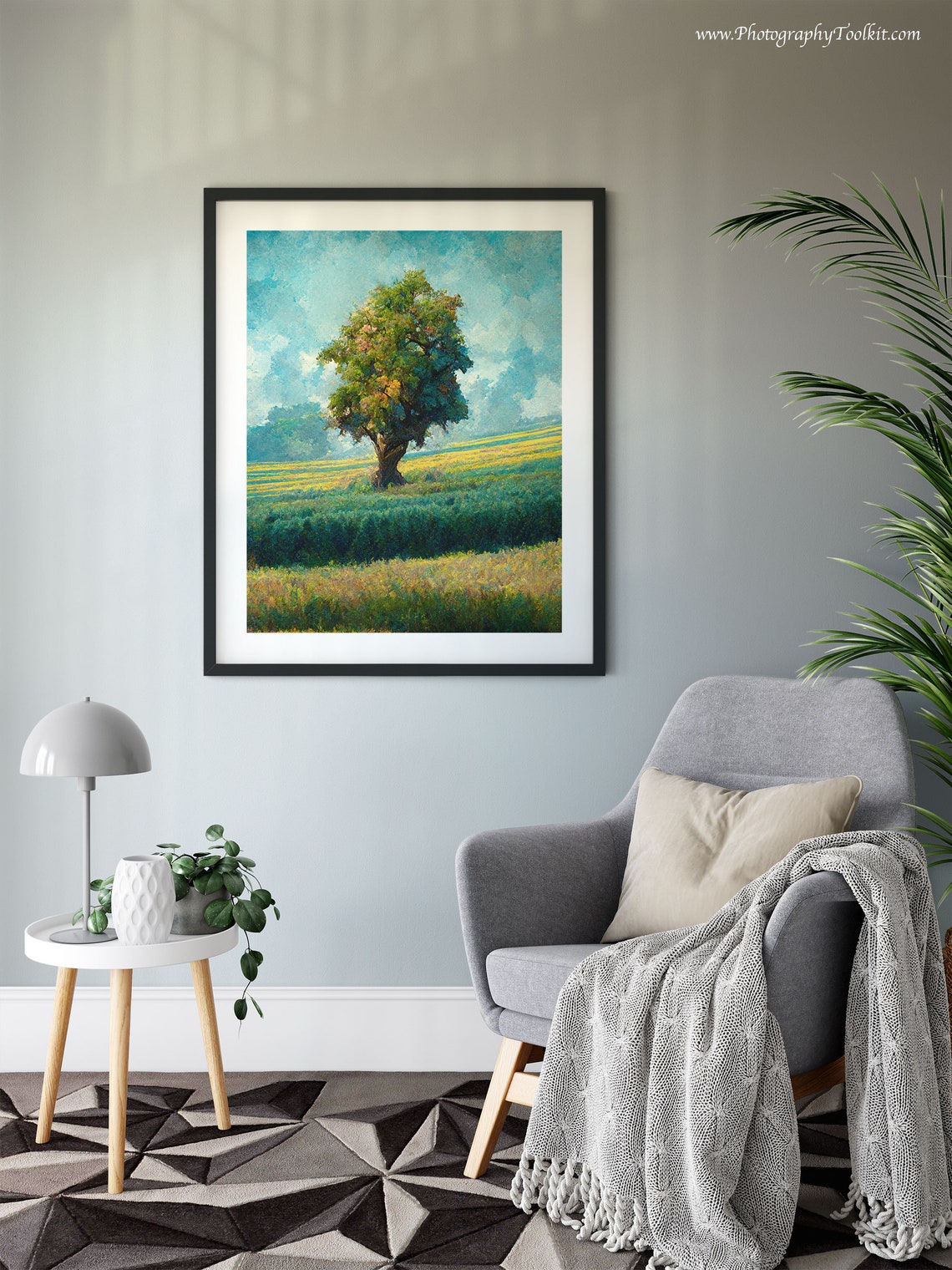 Lone Oak Tree Golden Field Impressionist Countryside Nature Poster - Image 6