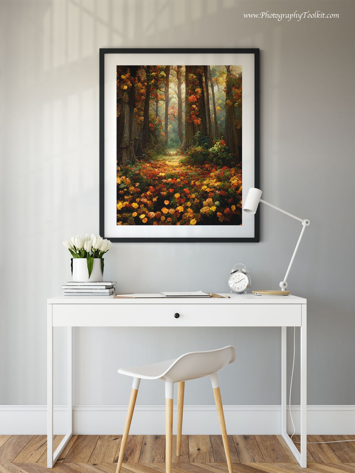 Autumn Woodland Trail Fall Foliage Sunlit Forest Floor Landscape Print - Image 2