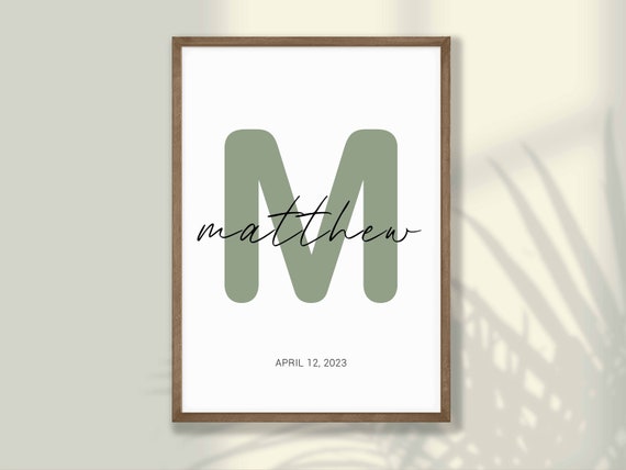 Custom Initial Print Baby Name Personalized Nursery Birth