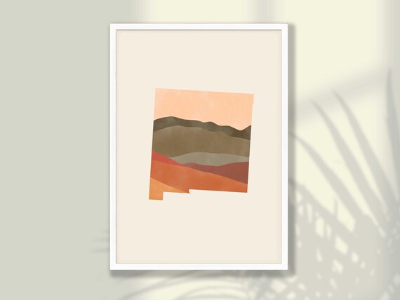 New Mexico Boho Desert Landscape State Shape Earth Tone Art Print