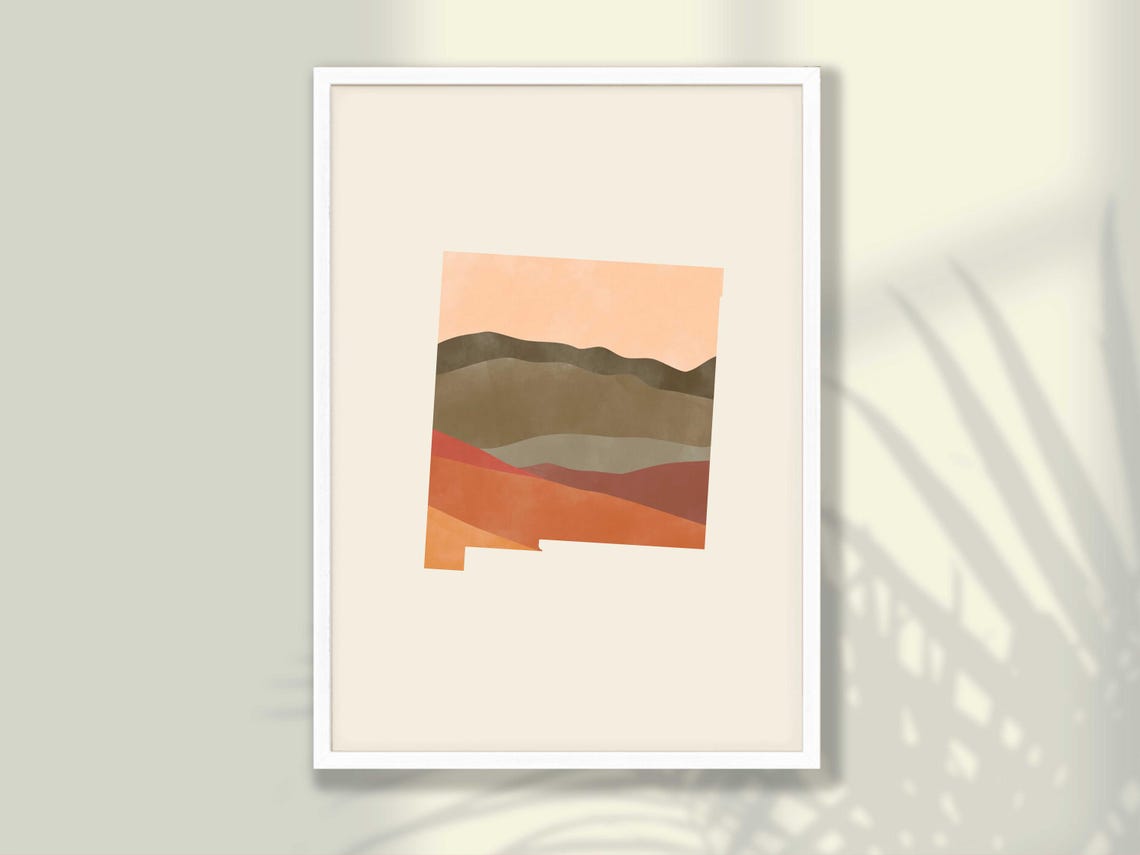 New Mexico Boho Desert Landscape State Shape Earth Tone Art Print