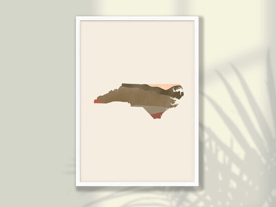 North Carolina State Map Boho Earth Tone Minimalist Decor Poster