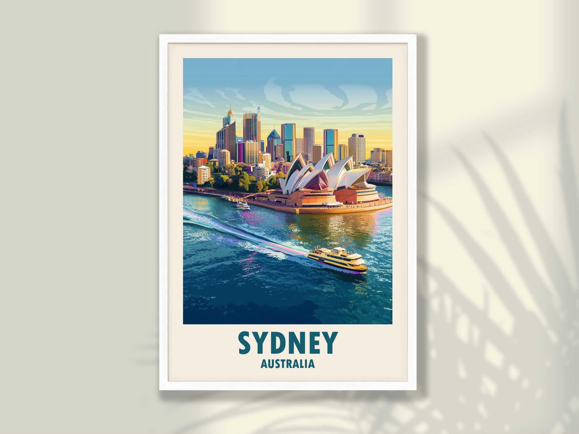 Vintage Sydney Opera House Harbour Skyline Australia Travel Poster