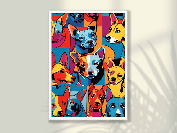 Colorful Pop Art Dog Faces Collage Geometric Dog Lover Poster