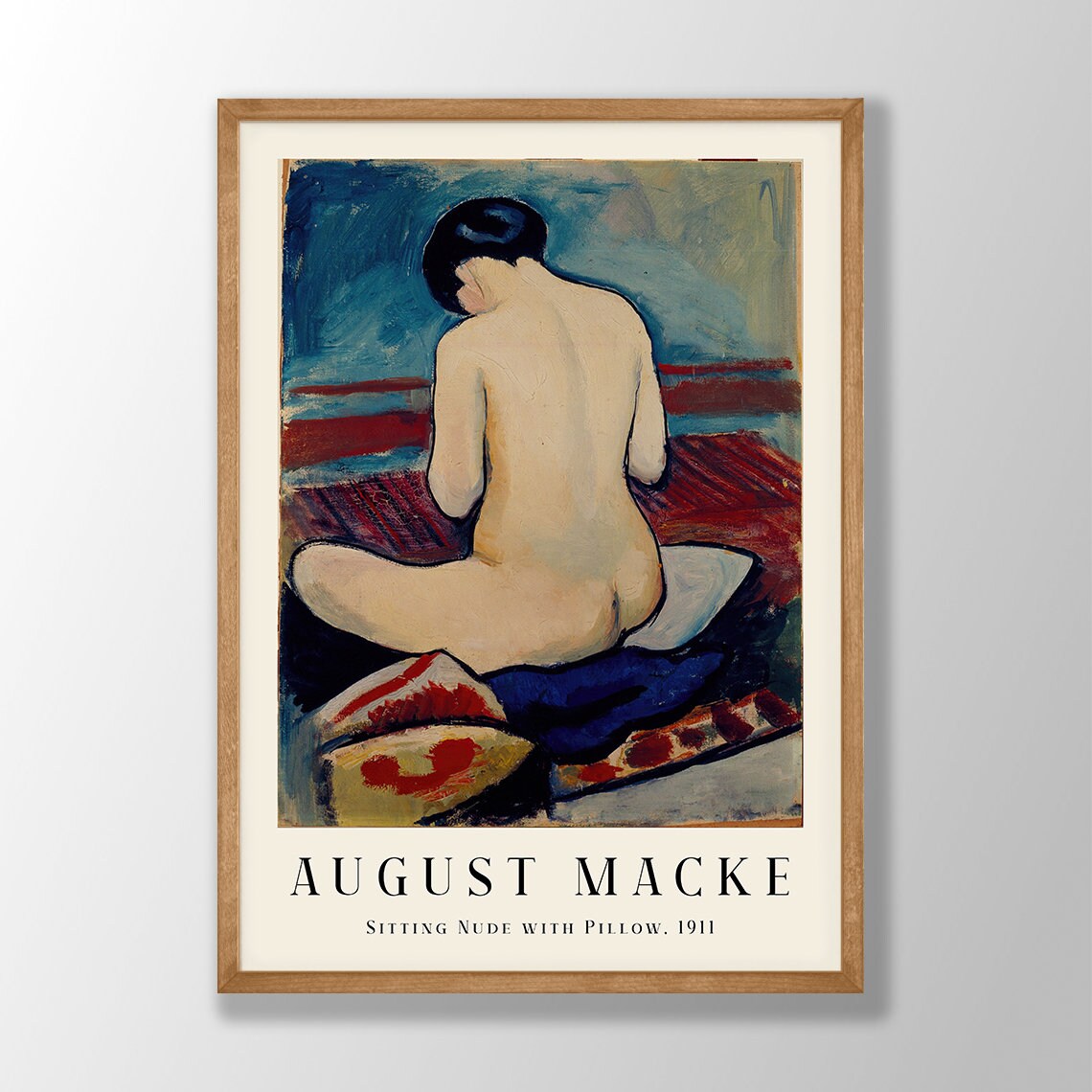 August Macke Sitting Nude With Pillow, Art Print