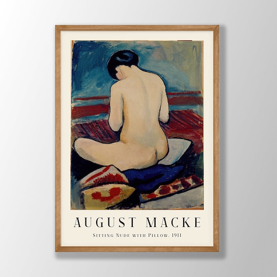 August Macke Sitting Nude With Pillow, Art Print