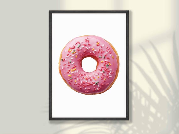 Donut Wall Art Pink Print Bakery Dessert Funny Kitchen