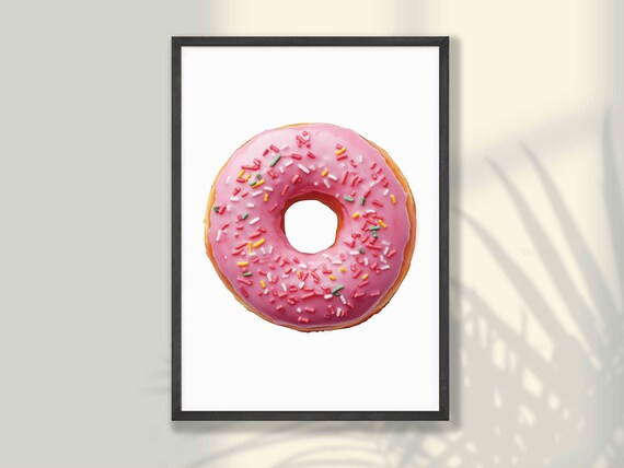 Pink Frosted Donut Colorful Sprinkles Bakery Kitchen Art Print
