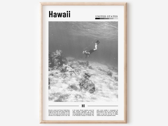 Hawaii Poster Black And White Hawaii Print Black And White Hawaii Wall Art Minimal Travel Print Travel Poster