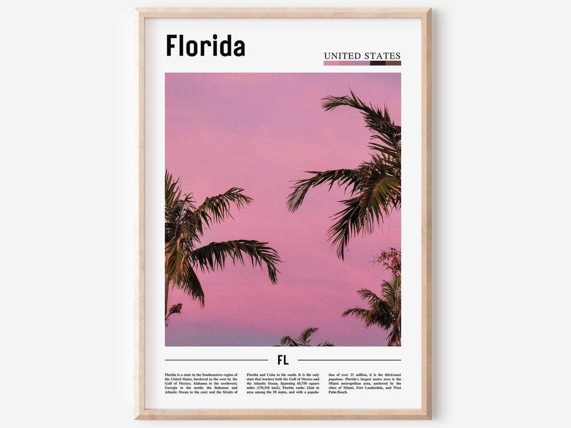 Florida Poster Florida Print Florida Wall Art Minimal Travel Print Minimal City Poster Travel Destination Oil Painting Poster