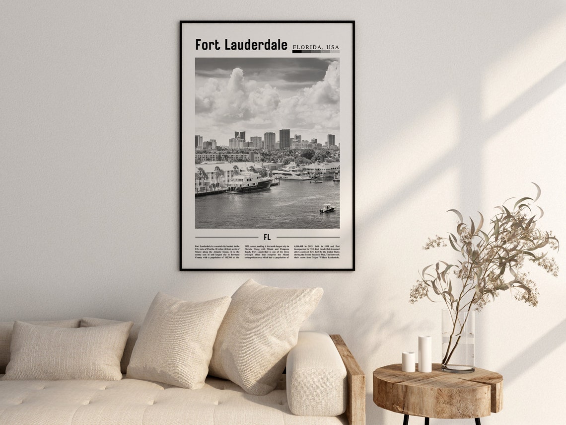 Fort Lauderdale Poster Black And White Fort Lauderdale Print Black And White Fort Lauderdale Wall Art Minimal Travel Print Travel Poster - Image 2