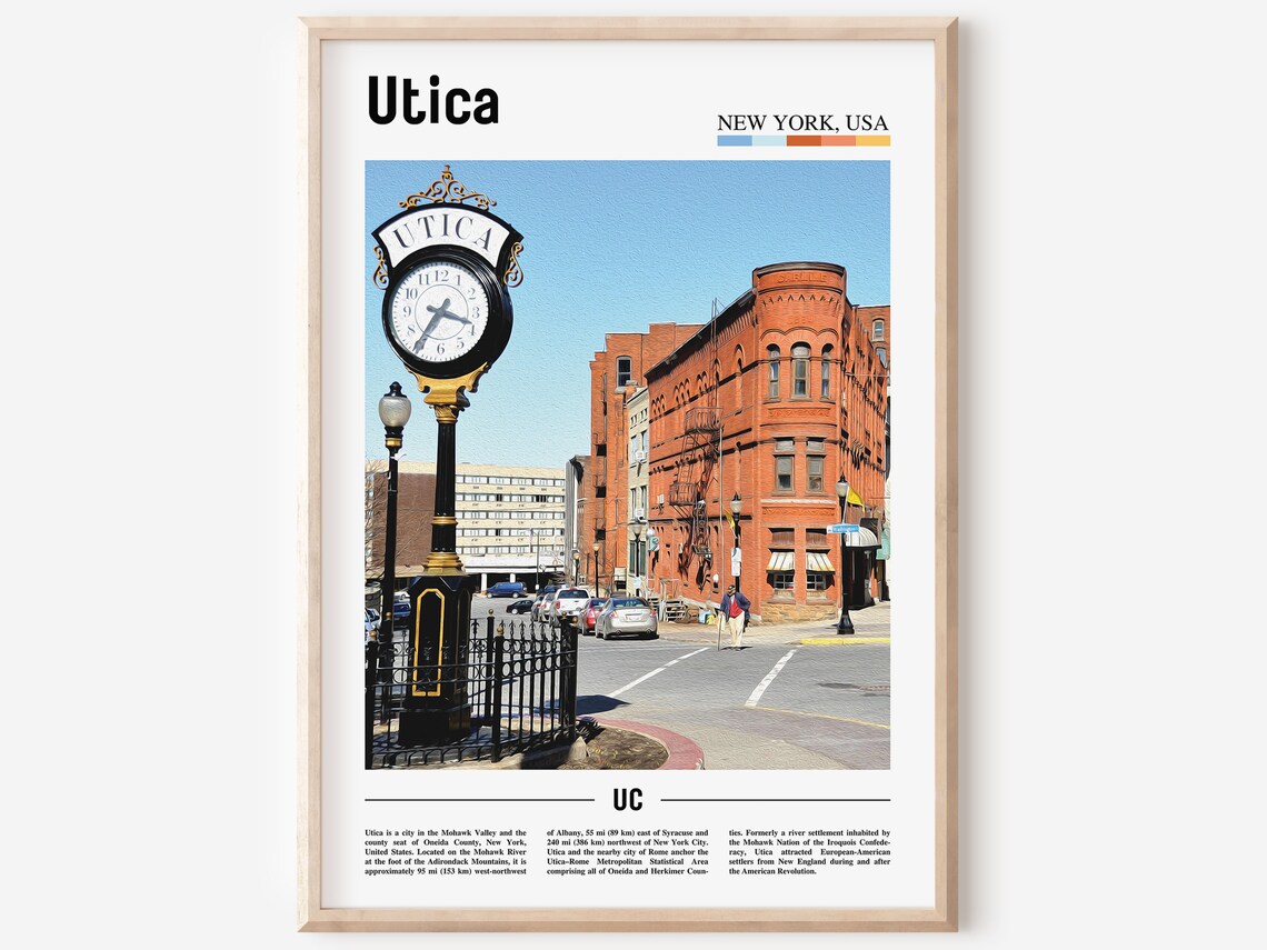 Utica Travel Poster, Colorful City Artwork